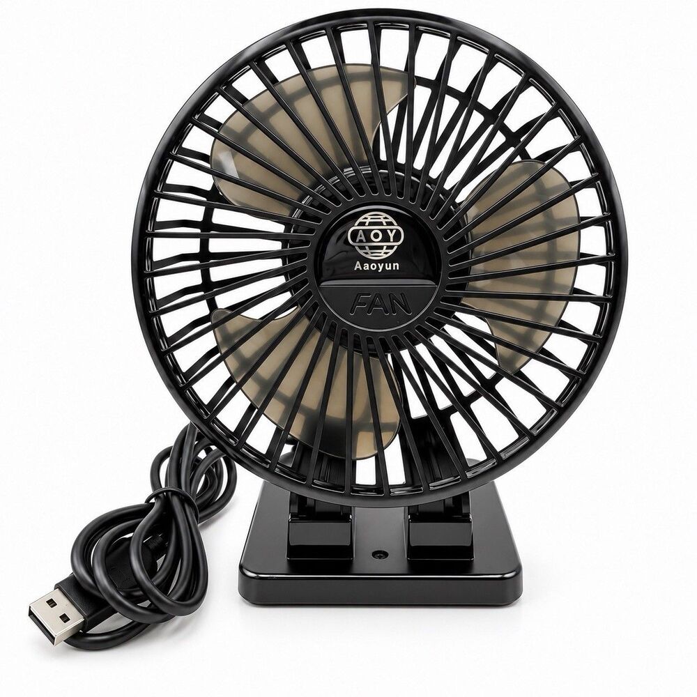 Aaoyun 5in USB Desk Fan 3 Speed Quiet Adjustable Personal Fan Black